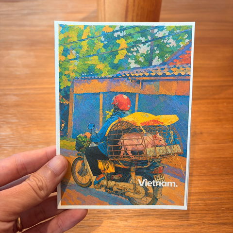 Vietnam Souvenir Postcard – Pig on Motorbike