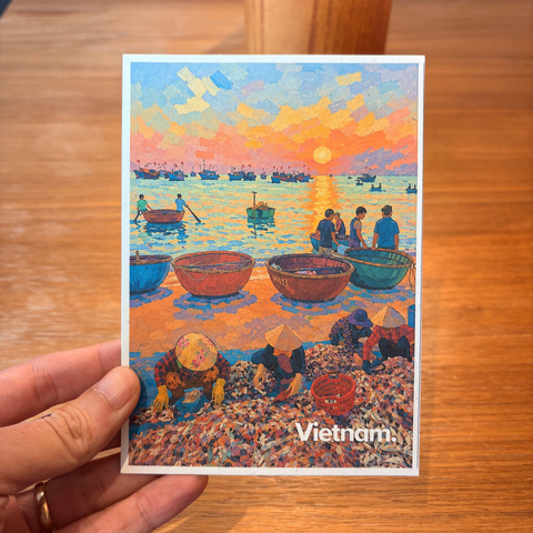 Vietnam Souvenir Postcard – Coastal Coracle Boats Fishing