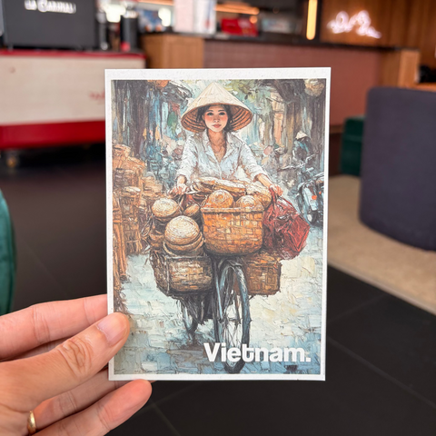Vietnam Souvenir Postcard – Bamboo Basket Vendor Bicycle