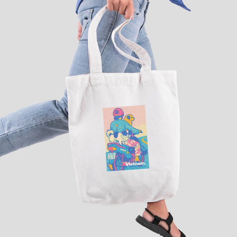 Vietnam Souvenir Travel Tote Bag – Dogs on Motorbike