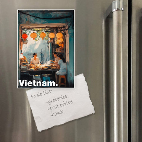 Chodole Vietnam Fridge Magnet – Sidewalk Food Stall Under Lanterns