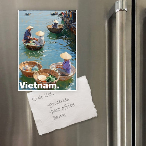 Chodole Vietnam Fridge Magnet – Round Basket Boat Fishermen