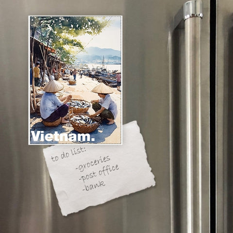 Chodole Vietnam Fridge Magnet – Morning Fish Market in Water Colour