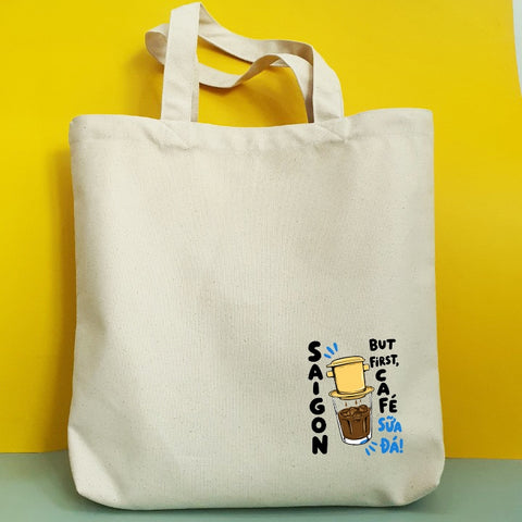 Vietnam Souvenir Travel Tote Bag – Saigon But First Cà phê sữa đá