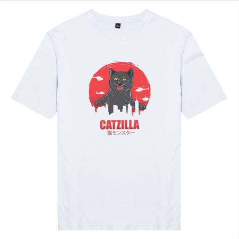 Áo thun unisex cotton 100% in hình Cat lover series - Catzilla (nhiều màu)