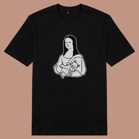 Áo thun unisex cotton 100% in hình Cat lover series - Monalisa and cat (nhiều màu)