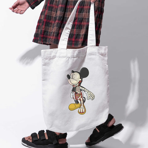 Túi tote vải in hình Half Skeleton - Mickey side (nhiều màu)