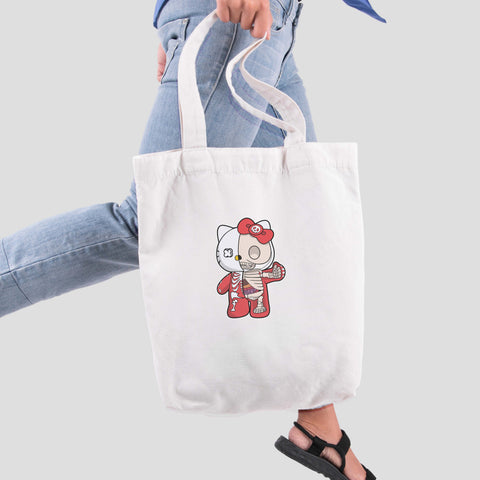 Túi tote vải in hình Half Skeleton - Hello Kitty (nhiều màu)