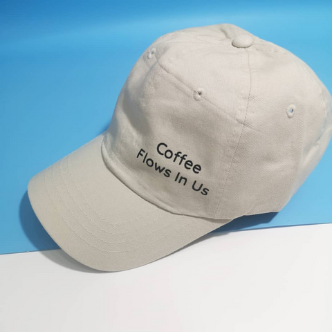 Customize nón với chữ theo yêu cầu- loại cotton cap màu kem Coffee Flows In Us