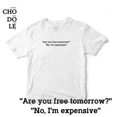 Áo thun cotton 100% in chữ Are you free tomorrow? No, I'm expensive (nhiều màu)