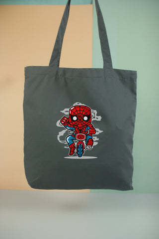 Túi tote vải in hình Super Heroes - Spider Minibike (nhiều màu)