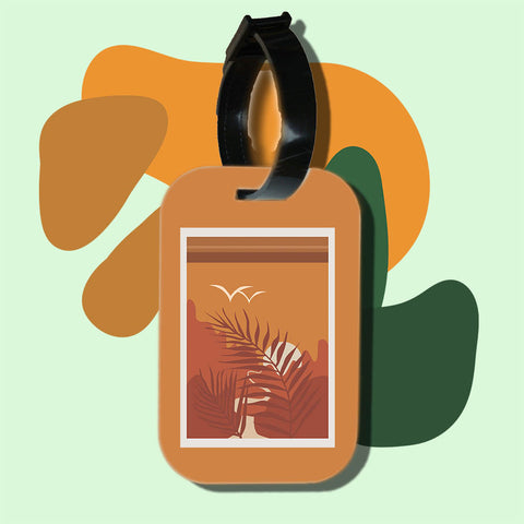 Travel tag cho túi xách/balo du lịch in hình abstract landscape art sun leaf bird