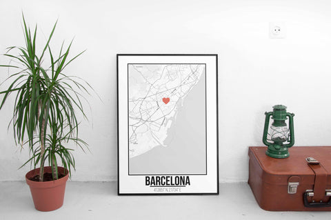 Tranh poster khổ A3 giấy mỹ thuật in hình Love City - Barcelona