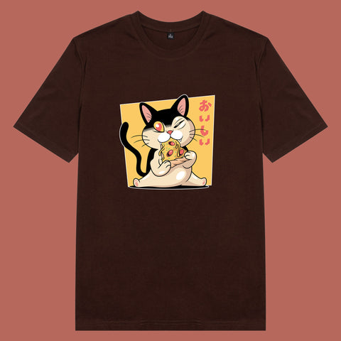 Áo thun unisex cotton in hình phim Cat Lover series - Pizza Cat (nhiều màu)