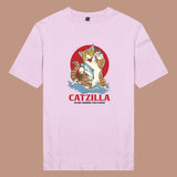 Áo thun unisex cotton in hình Cat Lover series - Catzilla and fish(nhiều màu)