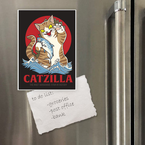 Miếng hít tủ lạnh giữ note in hình Catzilla fishing
