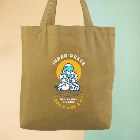 Túi tote vải in hình Inner peace - I don't give a fuck (nhiều màu)