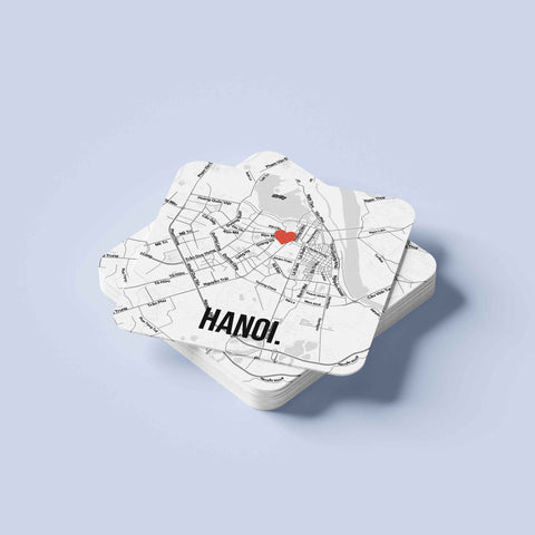 Đế lót ly vuông in hình Love City - Hanoi