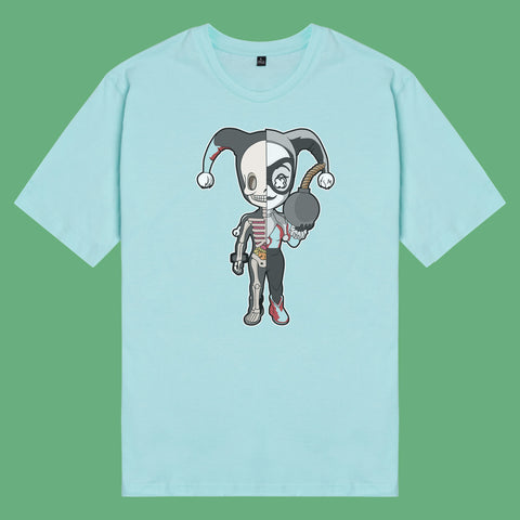 Áo thun unisex cotton in hình Half Skeleton series - Harley Quinn (nhiều màu)