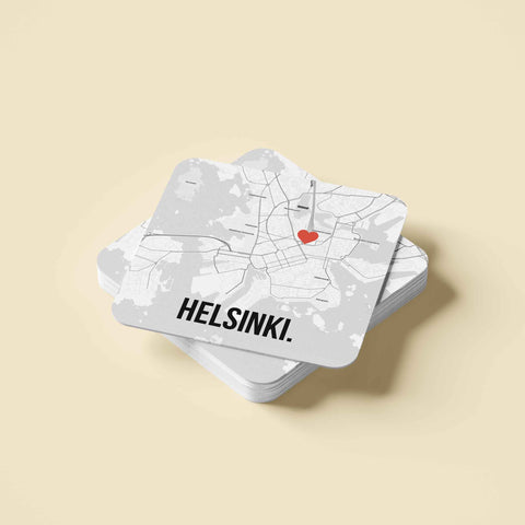 Đế lót ly vuông in hình Love City - Helsinki
