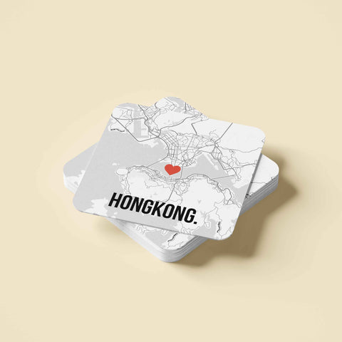 Đế lót ly vuông in hình Love City - Hongkong