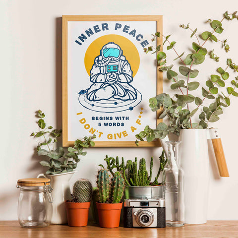 Tranh poster khổ A3 in hình Inner Peace - Begin with 5 words