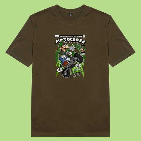 Áo thun unisex cotton in hình pop culture cartoon series -Luigi motocross (nhiều màu)