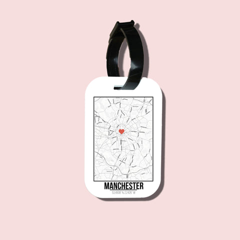 Travel tag cho túi xách/balo du lịch in hình Love City Map - Manchester