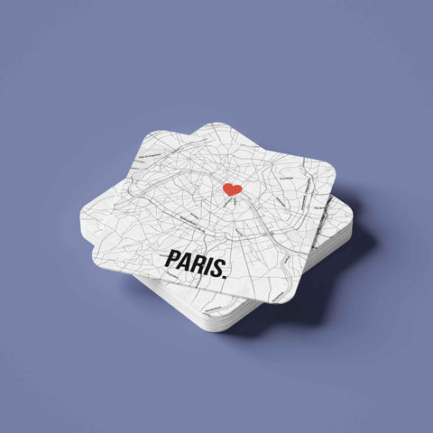 Đế lót ly vuông in hình Love City - Paris