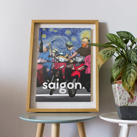 Tranh poster khổ A3 giấy mỹ thuật in hình Saigon Starry Night
