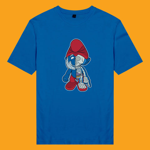 Áo thun unisex cotton in hình Half Skeleton series - Smurf (nhiều màu)