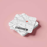 Đế lót ly vuông in hình Love City - Stockholm