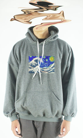 Áo khoác hoodie unisex cotton hình The Starry Night at Kanagawa (nhiều màu)