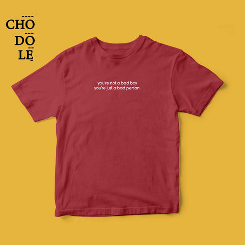 Áo thun unisex cotton 100% in quote You're not a bad boy, you're just a bad person (nhiều màu)